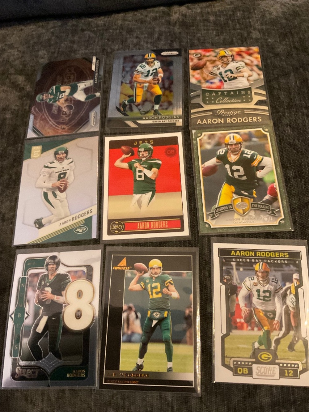 Aaron Rodgers 9 Card Lot: Prizm, Prestige, Classics, Elite, Topps, Select